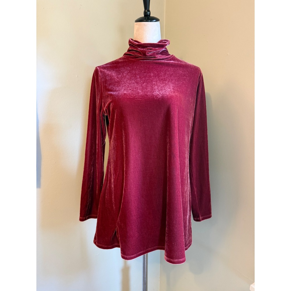 Soft Surroundings Velvet Turtleneck Tunic Top Long Sleeve pink boho whimsigoth S